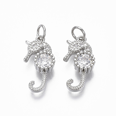 Brass Micro Pave Clear Cubic Zirconia Pendants KK-R133-052P-NF-1