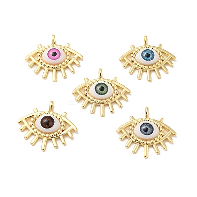 Evil Eye Resin Brass Pendants RESI-E026-03G-M-1