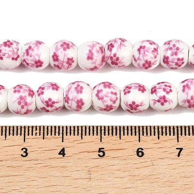 Handmade Flower Printed Porcelain Ceramic Beads Strands PORC-M005-8mm-03-1