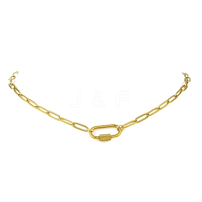 4MM 304 Stainless Steel Paperclip Chain Necklaces with Screw Carabiner Lock Charms for Women NJEW-JN06229-1