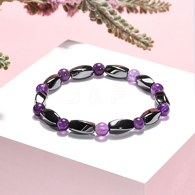Round Natural Amethyst Stretch Bracelets BJEW-G072-10-1