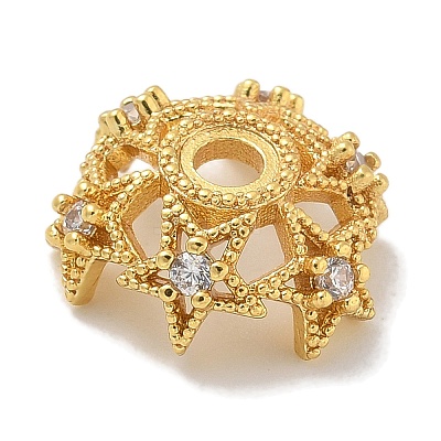 Rack Plating Star Brass Micro Pave Clear Cubic Zirconia Bead Caps KK-L224-028G-1