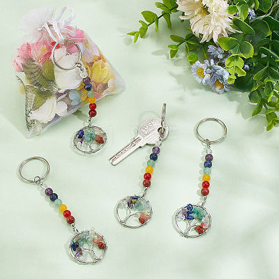 Flat Round with Tree of Life Brass Keychain KEYC-AB00077-1