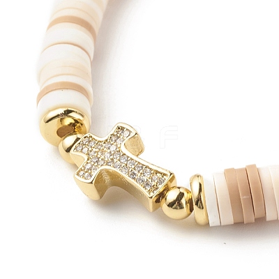 Polymer Clay Heishi Beads Stretch Bracelet for Women BJEW-JB07207-04-1