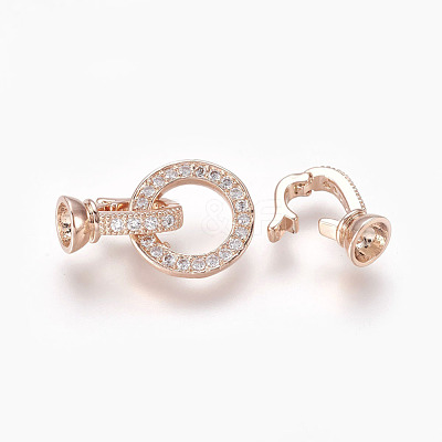 Brass Micro Pave Cubic Zirconia Fold Over Clasps KK-P164-14RG-1