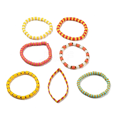 7Pcs 7 Style Polymer Clay Heishi Surfer Stretch Bracelets Set BJEW-SW00088-02-1