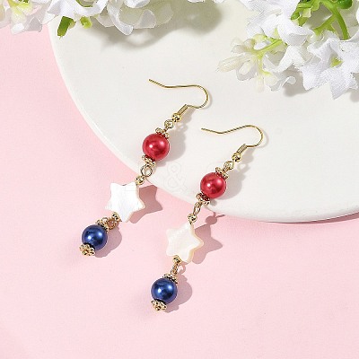 Star Natural Shell & Glass Dangle Earrings EJEW-TA00815-1