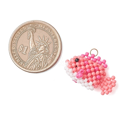 Glass Seed Beaded Fish Pendants PALLOY-MZ01234-01-1