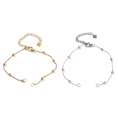 2Pcs 2 Colors 304 Stainless Steel Round Ball Cable Chain Bracelet Making AJEW-JB01331-1