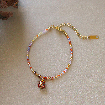 Brass Enamel Chick Charm Cubic Zirconia Beaded Bracelets for Women WGAF5A7-02-1