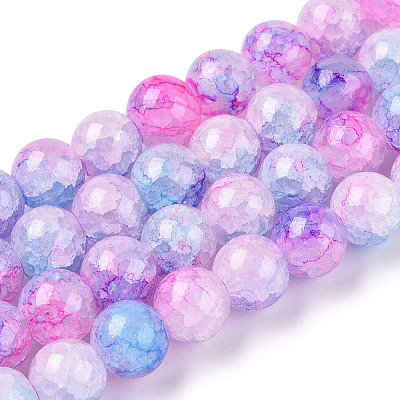 Baking Paint Crackle Glass Beads Strands X-DGLA-Q023-8mm-YS55-1