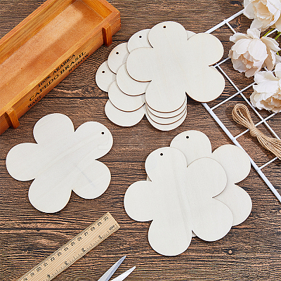 15Pcs Unfinished Wood Pendant Decorations WOOD-DC0001-25C-1