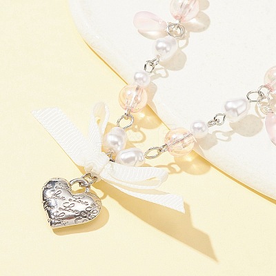 Alloy Heart with Word Pendant Necklace NJEW-FZ00004-14-1