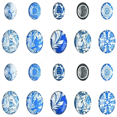 40Pcs 2 Styles Floral Theme Ornaments Glass Oval Flatback Cabochons GGLA-FS0001-10-1