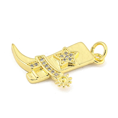 Cowboy Boots Rack Plating Brass Micro Pave Clear Cubic Zirconia Pendants KK-Z053-05G-1