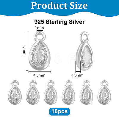 10Pcs 925 Sterling Silver Pave Clear Cubic Zirconia Teardrop Charms STER-PH0004-39-1
