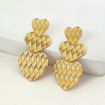 201 Stainless Steel Heart Dangle Stud Earrings EJEW-D084-16G-1