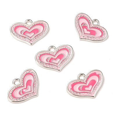 Pink Alloy Enamel Heart Charm Pendants Great for Mother's Day Gifts Making X-ENAM-19.5X19.5-1