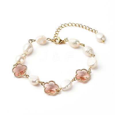 Plum Blossom Flower Glass Link Bracelets Set for Teen Girl Women X1-BJEW-TA00017-1