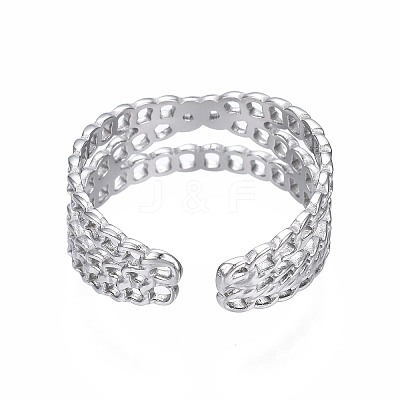 Non-Tarnish 304 Stainless Steel Criss Cross Open Cuff Ring X-RJEW-T023-43P-1