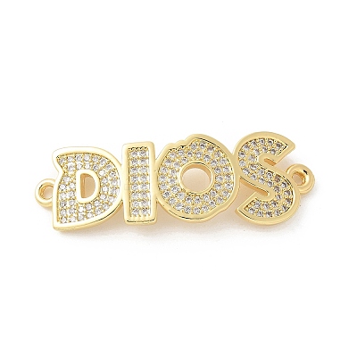 Brass Micro Pave Clear Cubic Zirconia Letter DIOS Connector Charms KK-P294-34G-1