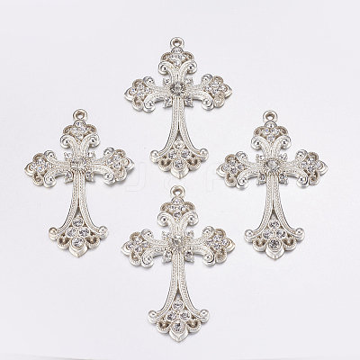 Alloy Rhinestone Cross Big Pendants ALRI-1475-S-NR-1