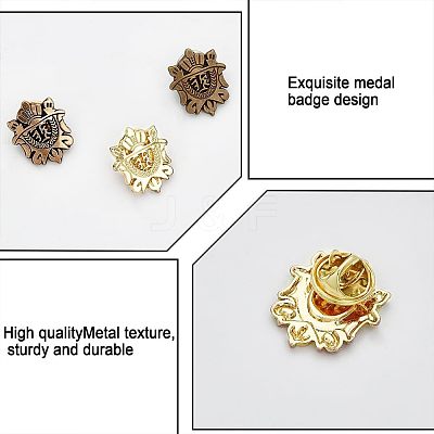 12Pcs 3 Colors Alloy Shield Crown Brooch Pin JEWB-CA0001-17-1