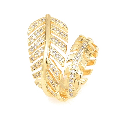 Brass Micro Pave Cubic Zirconia Cuff Open Rings for Women RJEW-F211-01G-1