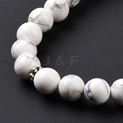 Natural Howlite Bullet & Tassel Pendant Necklace with Mixed Gemstone Beaded Chains NJEW-E585-02H-1
