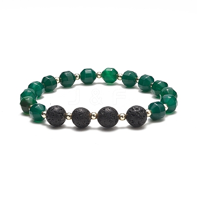 Natural Lava Rock & Dyed Agate Beaded Stretch Bracelet Sets BJEW-JB09181-1
