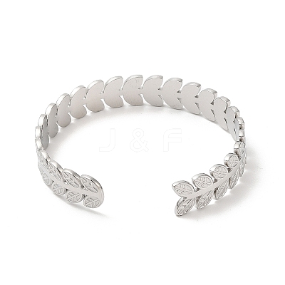 Non-Tarnish 304 Stainless Steel Leaf Open Cuff Bangles BJEW-L682-029P-1