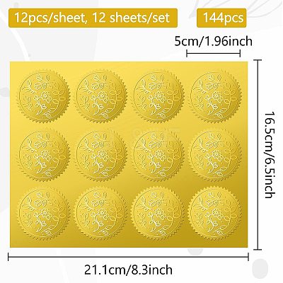 12 Sheets Self Adhesive Gold Foil Embossed Stickers DIY-WH0451-033-1