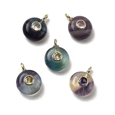 Natural Fluorite Flat Round Pendants X-G-H318-01G-A-02-1