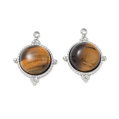 304 Stainless Steel & Natural Tiger Eye Pendants SA-CBA11D7-05P-1