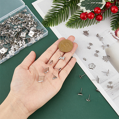160Pcs 8 Style 304 Stainless Steel Stud Earring Settings STAS-DC0014-79-1
