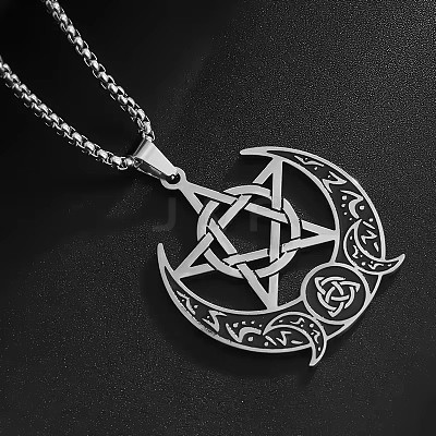 Moon Pentagram 201 Stainless Steel Pendant Necklaces for Women Men FS-WG0AEB1-01-1