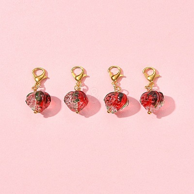 4Pcs Handmade Lampwork Strawberry Pendant Decorations HJEW-FS00041-02-1