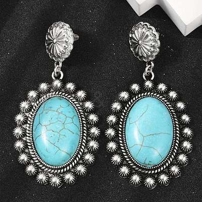 Alloy Synthetic Turquoise Dangle Stud Earrings EJEW-U053-01AS-1