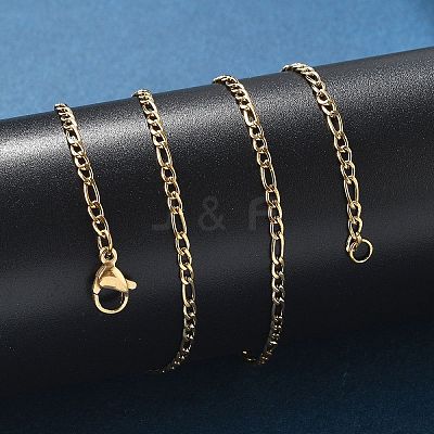 Ion Plating(IP) 304 Stainless Steel Figaro Chain Necklaces STAS-K168-02G-1