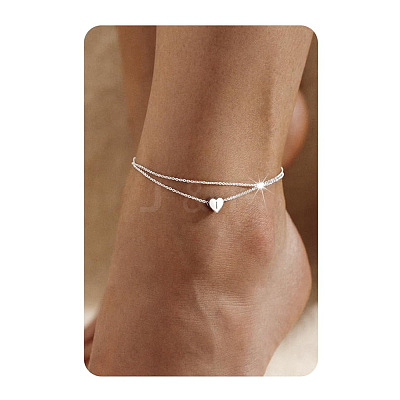 201 Stainless Steel Heart with Initial Charm Double Layer Anklets for Women FS-WG0EC0A-08-1