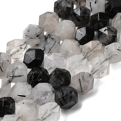 Natural Tourmalinated Quartz/Black Rutilated Quartz Beads Strands G-Z119-A15-03-1