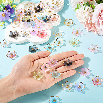100Pcs Transparent Resin Sakura Flower Bead Caps RESI-TAC0012-20-1