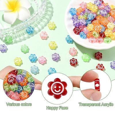100Pcs Smiling Face Transparent Acrylic Beads MACR-YW0003-47A-1
