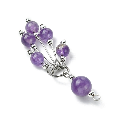 Natural Amethyst Round Tassel Big Pendants PALLOY-JF03281-05-1