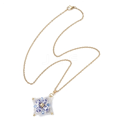 Handmade Flower Printed Porcelain Ceramic Beaded Star Pendant 304 Stainless Steel Chain Necklaces NJEW-MZ00143-1