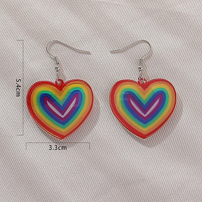 Pride Rainbow Flag Resin Heart Dangle Earrings PW-WG96446-01-1