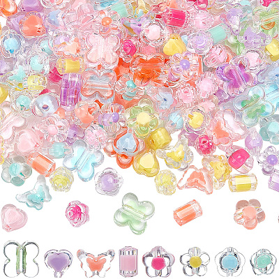 240Pcs 8 Styles Transparent Plastic Beads KY-BM0001-05-1