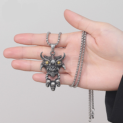 Halloween 304 Stainless Steel Devil Skull Pendant Necklaces for Men WG53C55-01-1