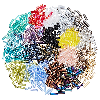 3000Pcs 20 Colors Glass Bugle Beads SEED-PA0001-02-1