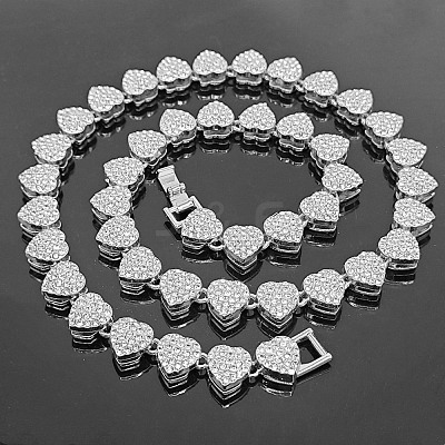Alloy with Glass Rhinestone Heart Cuban Chain Necklaces PW-WG58975-03-1
